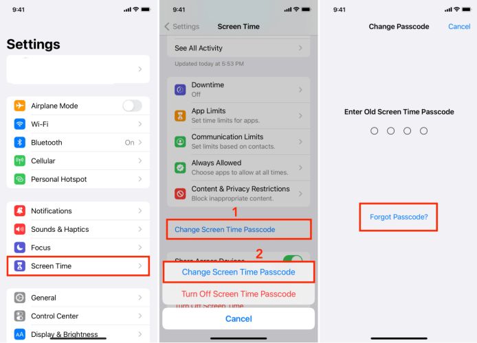 tap Forgot Passcode | Change Screen Time Passcode