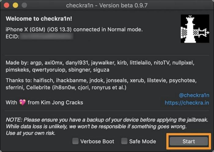 jailbreak your iPhone using Checkra1n on Mac step 2