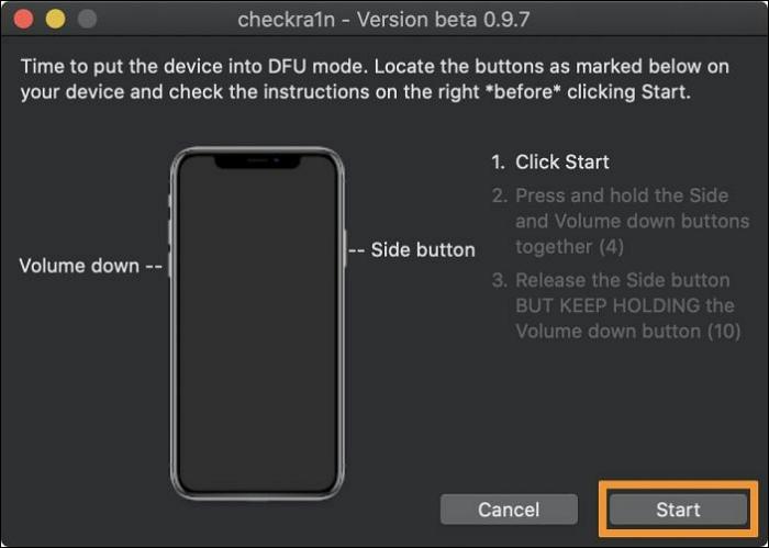 jailbreak your iPhone using Checkra1n on Mac step 3