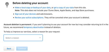choose reason for request | apple id at appleid.apple.com