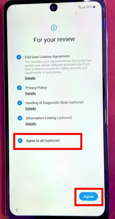 Agree to all | Bypass frp on Samsung for free step 5
