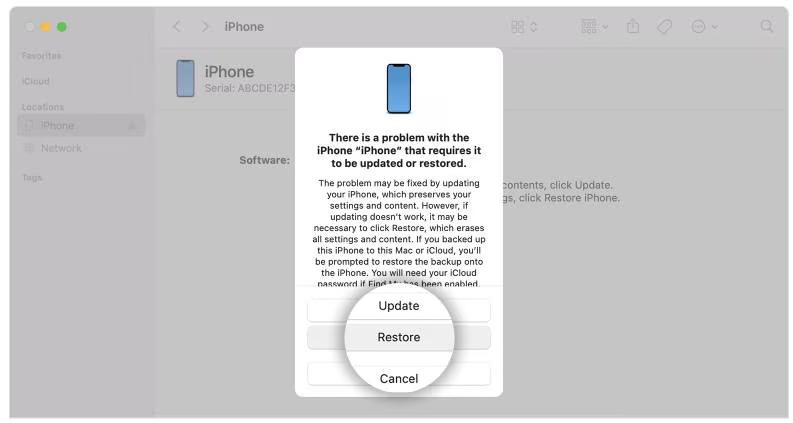 restore iPhone in iTunes step 3 | Remove iPhone Passcode Without Knowing It