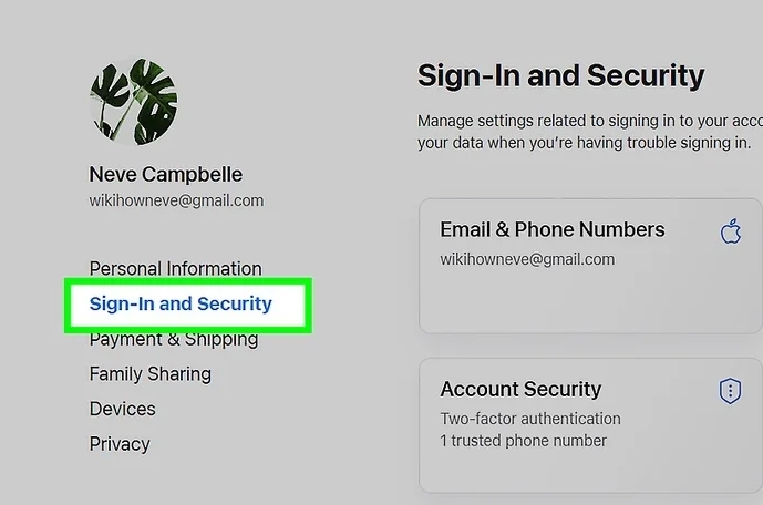 click Sign In and Security | Change Apple ID without Losing Data