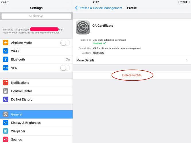 Through Settings App | Delete Device Management on School iPad
