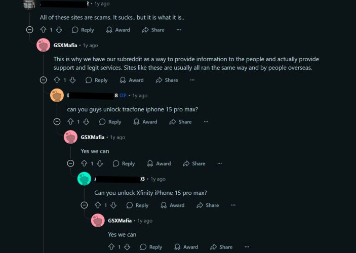 Reddit comments about scam | DirectUnlocks Review