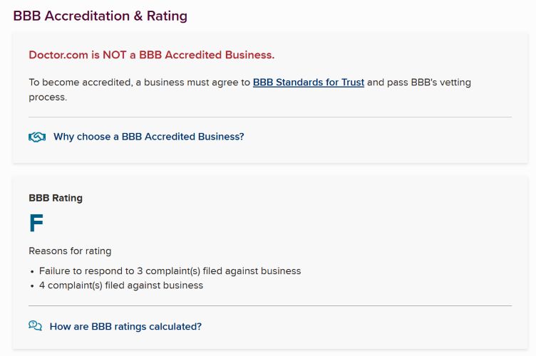 Better Business Bureau rate | doctorSIM Review