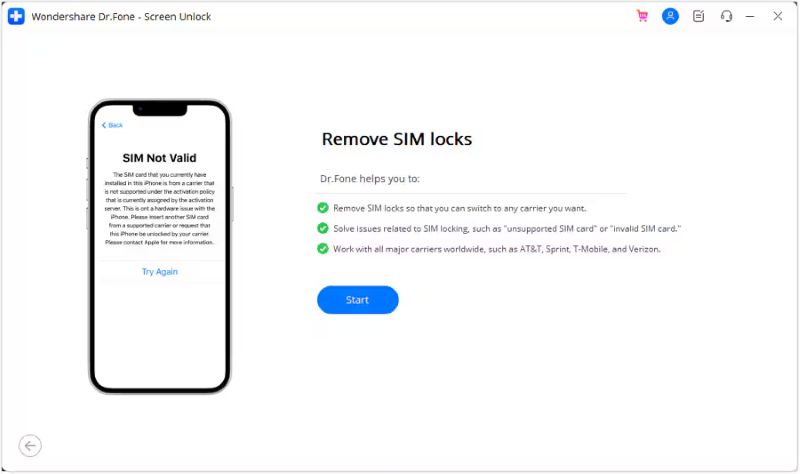 press Start | Dr.Fone SIM Unlock Service