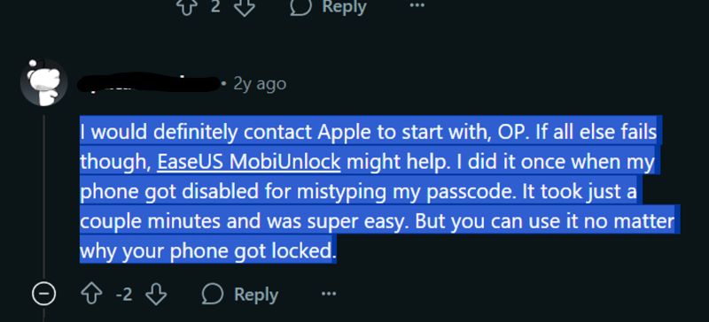 Reddit good review | EaseUS MobiUnlock Review