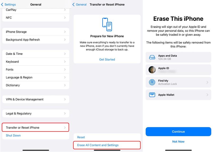 erase iPhone in Settings app | my apple id