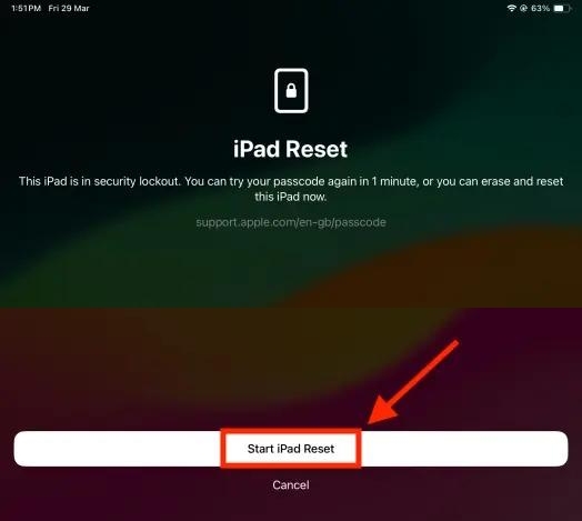 choose Start iPad Reset | Turn off Time Limit