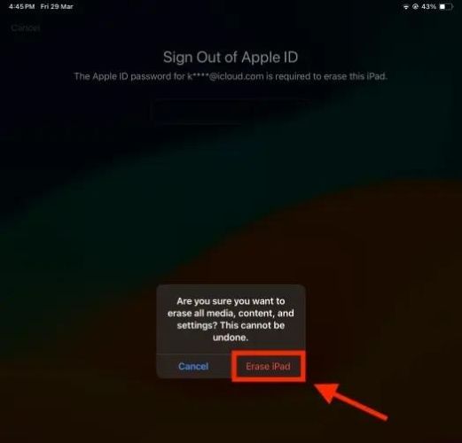 confirm erasing | Factory Reset iPad Without Apple ID