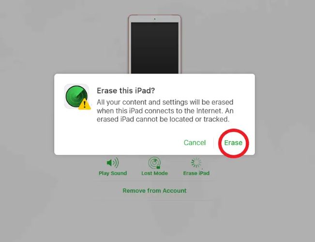 click Erase | Factory Reset iPad Without Apple ID