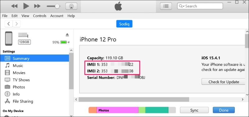 iTunes Summary | Get IMEI Number on iPhone If Locked