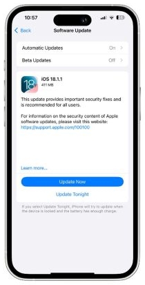 tap Update Now | Face ID Not Available Try Setting Up Later