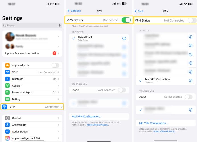 turn off VPN Status | iPhone Data Not Working