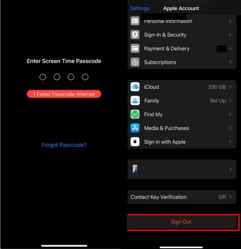 Apple ID page | Sign Out Is Not Available Due to Restrictions
