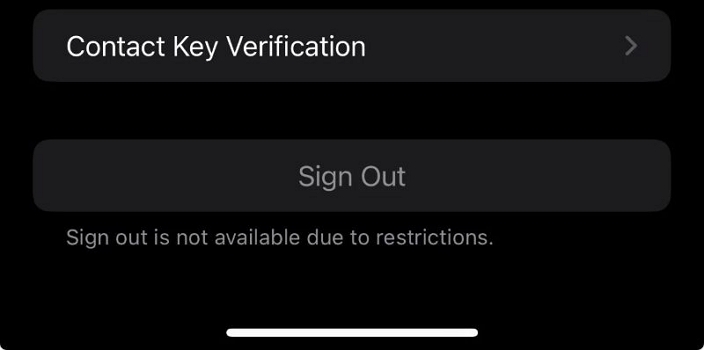 Settings screen | Sign Out Is Not Available Due to Restrictions
