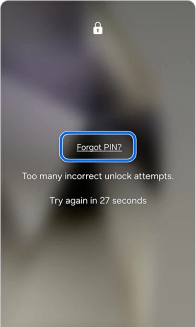 PINまたはパスワードを忘れた場合をタップしてロック解除を進めてください