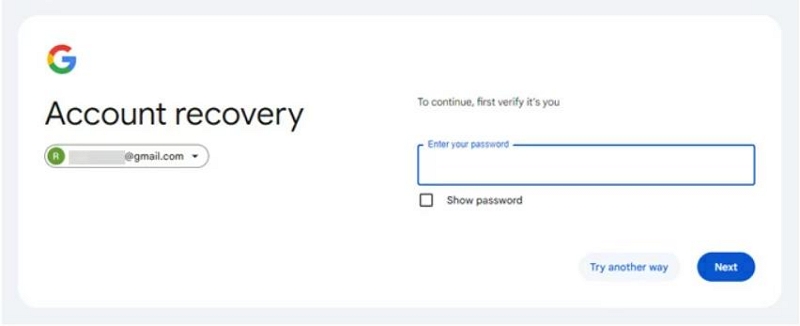 enter your GMail address | unlock samsung tablet with google account