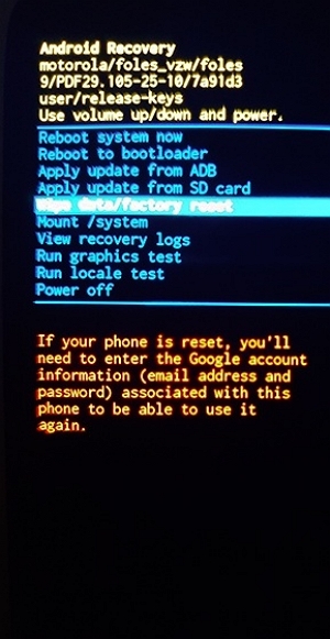choose User data | how to factory reset Nokia phone when locked