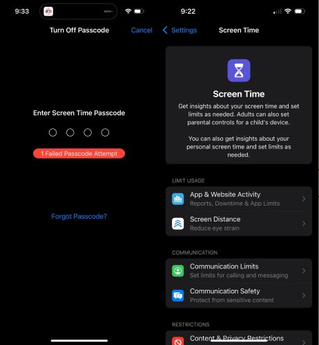 enter passcode | Turn off Time Limit
