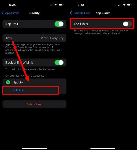toggle off App Limit | Turn off Time Limit