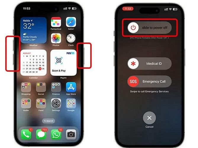 press the Volume Up and Side buttons | erase iPhone verification fails