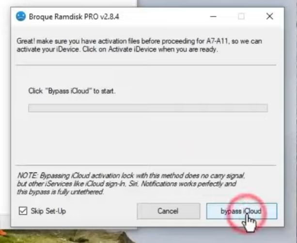 click Bypass iCloud | Broque Ramdisk Pro