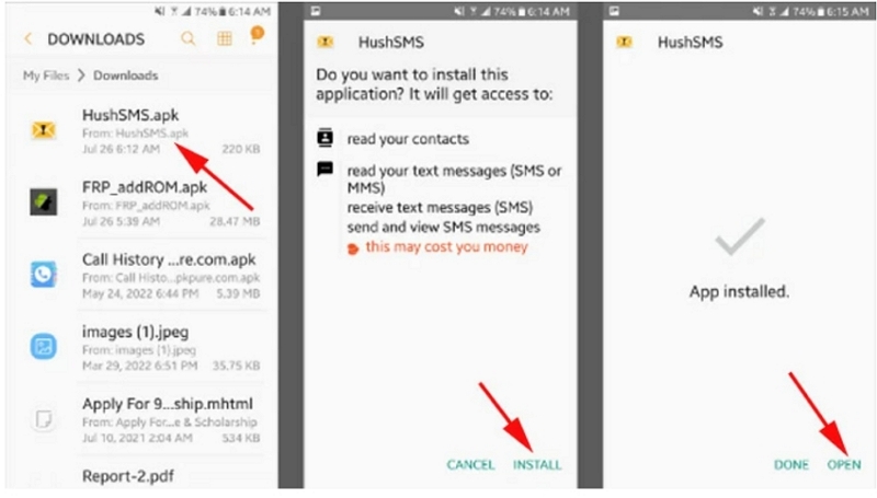 install hushsms app