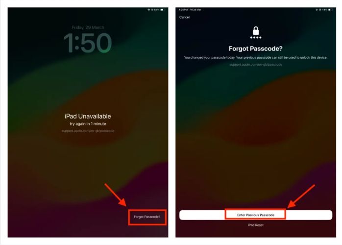 tap Enter Previous Passcode | Unlock iPad Security Lockout