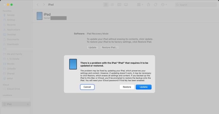 click Restore | Unlock iPad Security Lockout