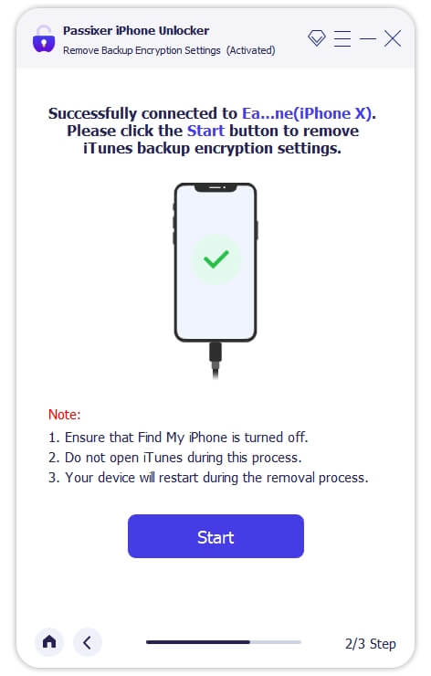 Remove iTunes Encrypted Backup Password with Passixer step 2