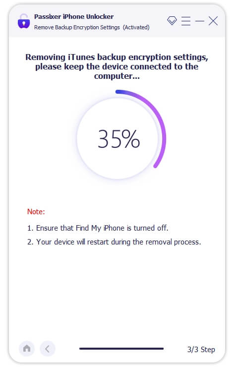 Remove iTunes Encrypted Backup Password with Passixer step 3