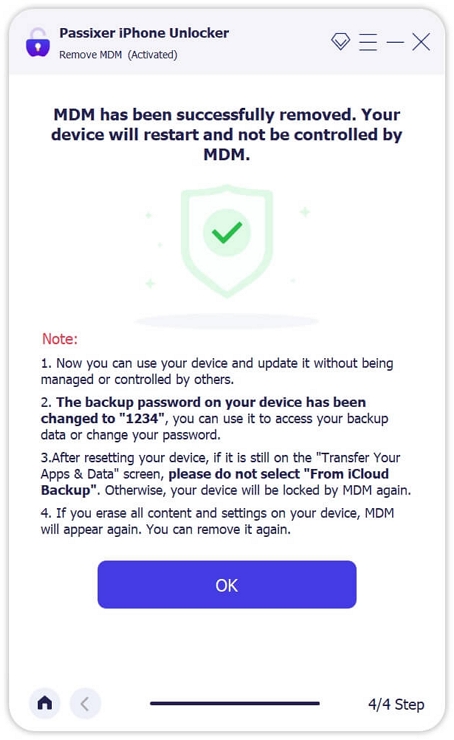successful message | Bypass Remote Management on iPhone