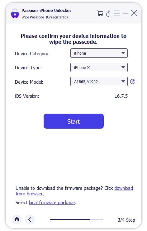 Passixer iPhone Unlocker step 2 | Bypass iPhone Passcode without Restore