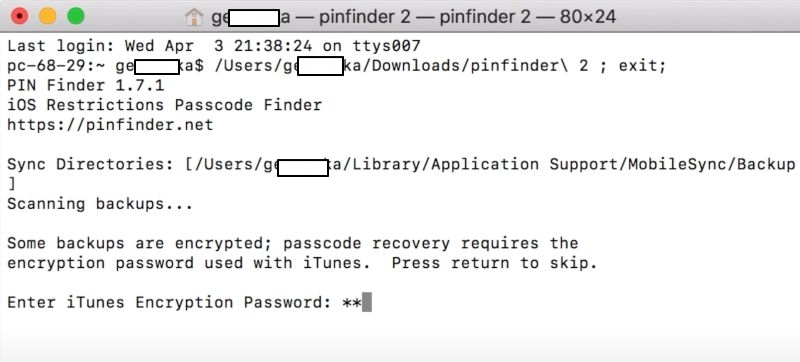 type iTunes backup encryption password | Pinfinder Review