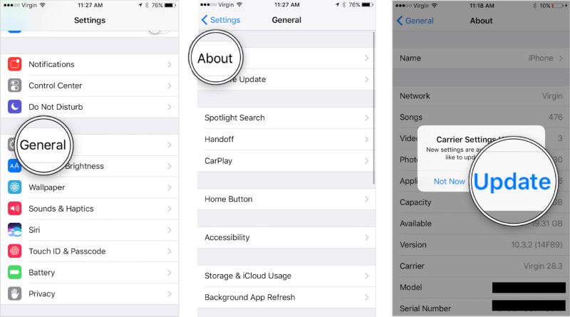 tap Update | Fix No SIM iPhone
