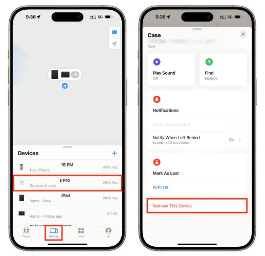 tap Remove This Device | Remove AirPods from Apple ID