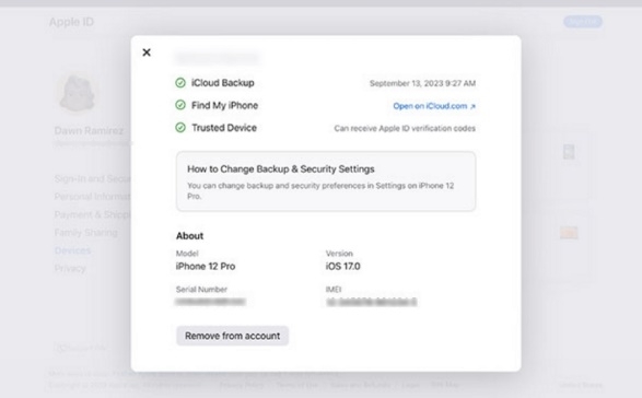 tap Remove from Account | Unlink Two iPhones with the Same Apple ID