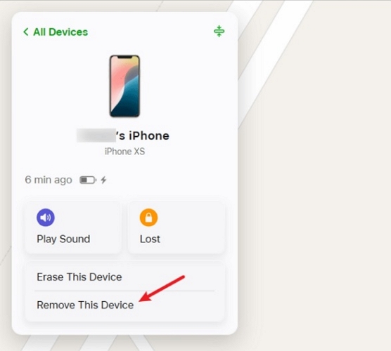 click Remove from Account | Unlink Two iPhones with the Same Apple ID