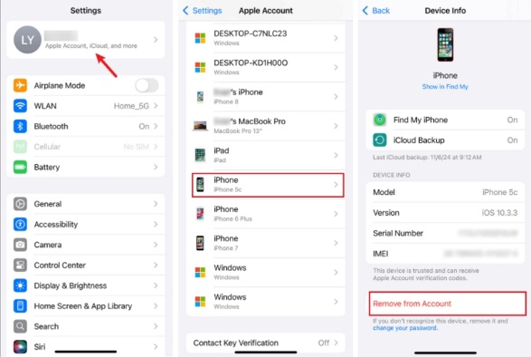 click Remove | Unlink Two iPhones with the Same Apple ID