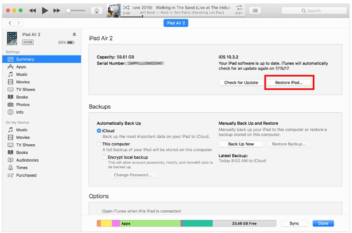 restore iPad with synced iTunes | Bypass Password on iPad