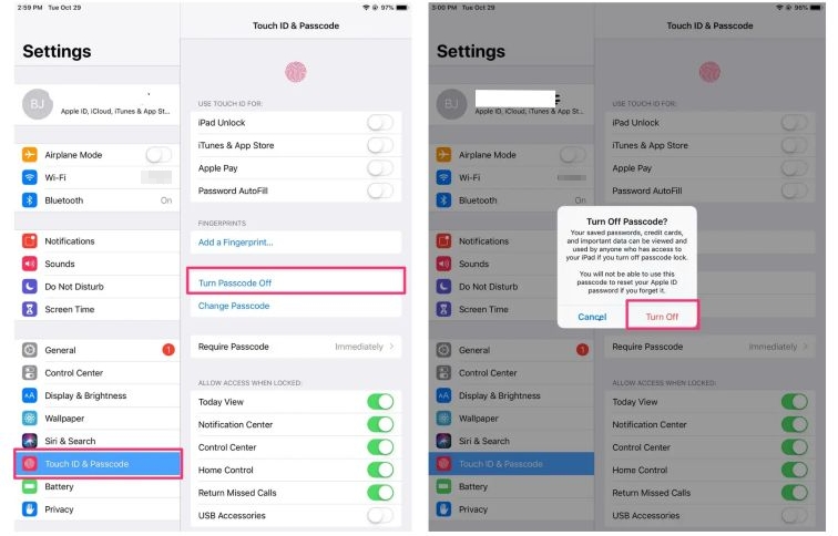 set screen lock | Remove Passcode from iPad