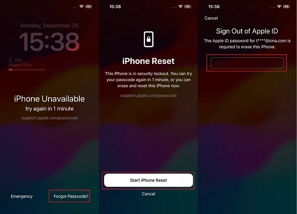 iPhoneのリセットを開始をタップ | iPhoneのパスコードを探す
