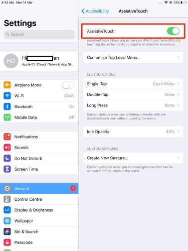 enable AssistiveTouch | Turn off Time Limit