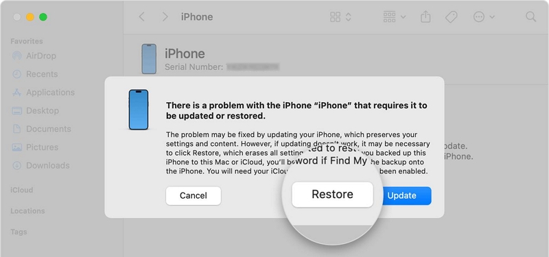 click Restore | Put iPhone into Recovery Mode