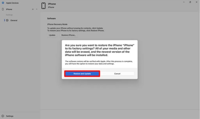 choose Restore and Update | iPhone Correct Passcode Not Working