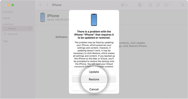 Restore iPhone in iTunes step 3