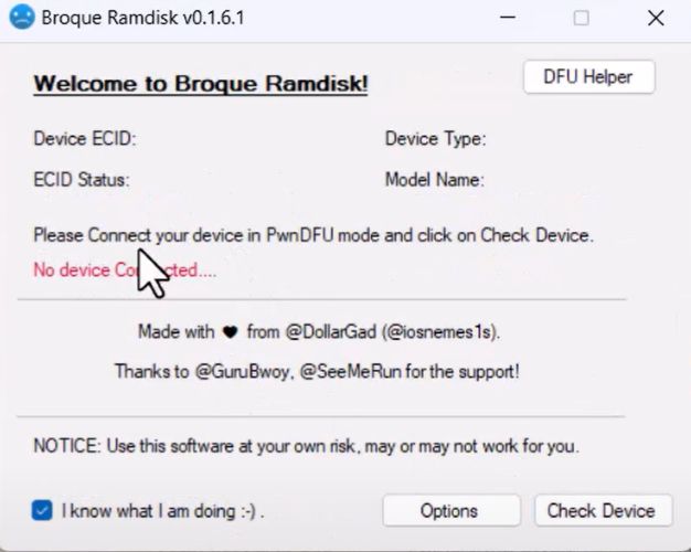 cannot detect connected iPhone | Broque Ramdisk Pro