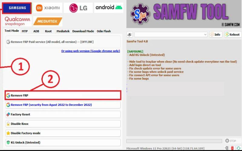 using the SamFw tool | lg frp bypass tool